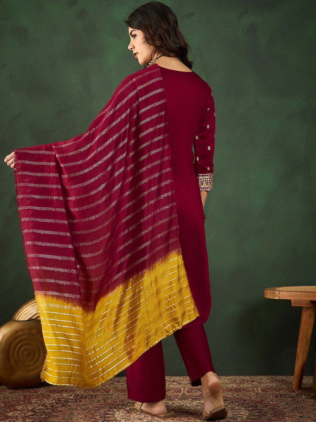 Round Neck Embroidered Straight Kurta Set