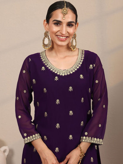 Dhiyona LL Women Ethnic Motifs Embroidered Regular Kurta with Sharara & With Dupatta