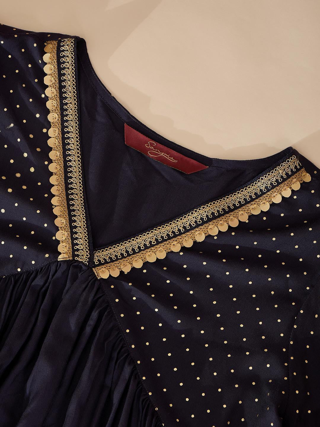Women Navy Blue Pure Silk Kurta Sets