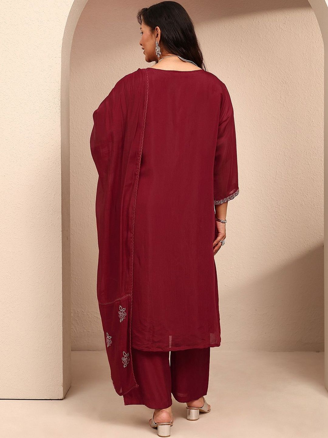 Dhiyona Women's Ethnic Motifs Embroidered Thread Work Kurta with Trousers & Dupatta