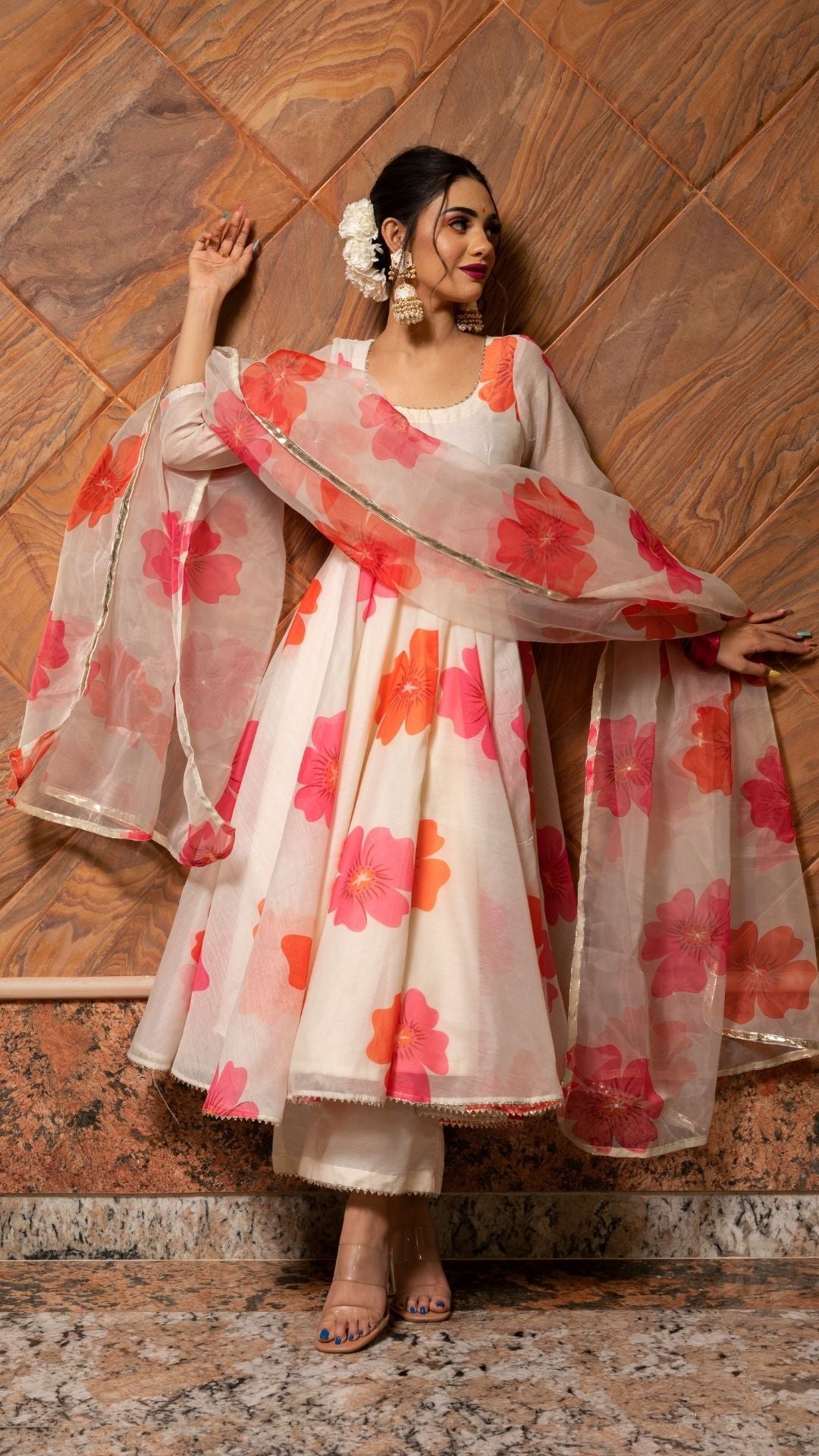 Carnation Off White Anarkali Set