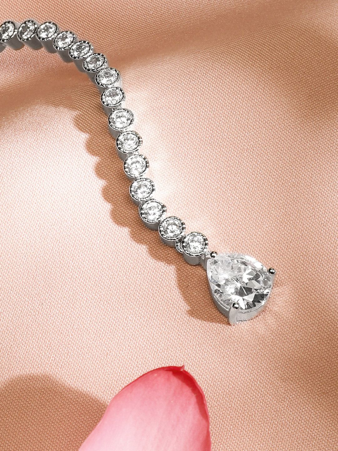 Dhiyona RJ Women's Rhodium-Plated Cubic Zirconia Studded & AD Drop Handcrafted Maang Tikka