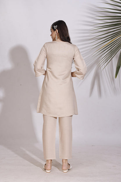 Dhiyona TI Women's Brown Colour White Thread Embroidery Work Co Ord