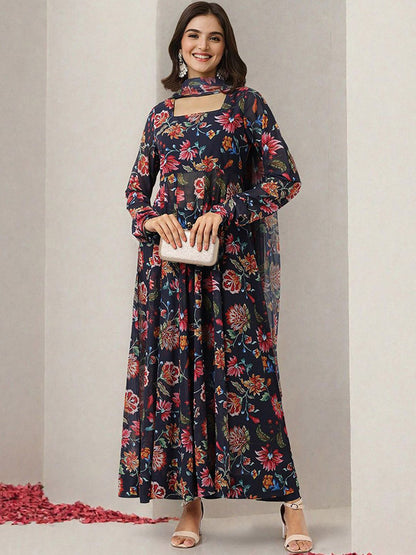 Dhiyona IS Women's Women Floral Printed Regular Kurta with Trousers & With Dupatta