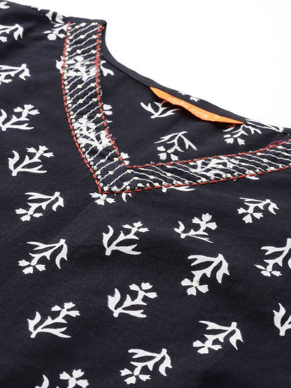Dhiyona IE Floral Printed Regular Pure Cotton Kurta with Trousers & Dupatta