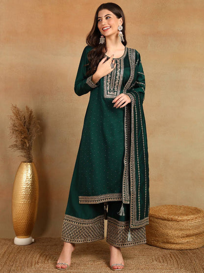 Dhiyona KL Floral Embroidered Regular Republic Day Kurta with Palazzos & With Dupatta