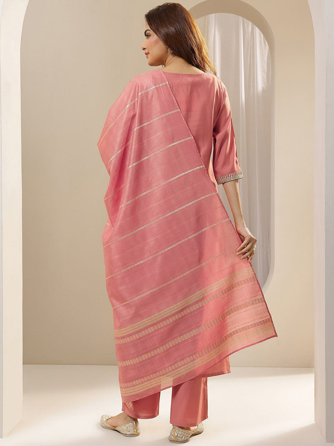 Women Ethnic Motifs Yoke Design Regular Sequinned Kurta with Trousers & With Dupatta