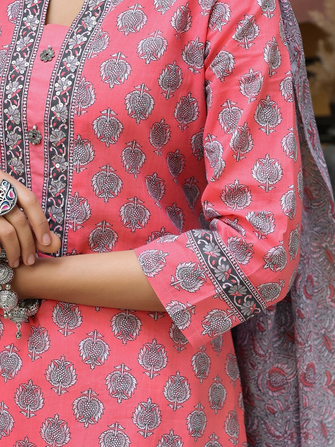 Dhiyona RR Women's Ethnic Printed Pure Cotton Kurta with Trousers & Dupatta