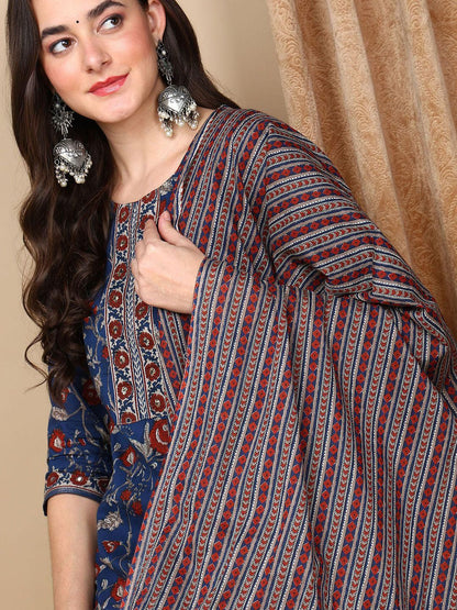 Dhiyona KL Floral Printed Straight Kurta with Trousers & Dupatta