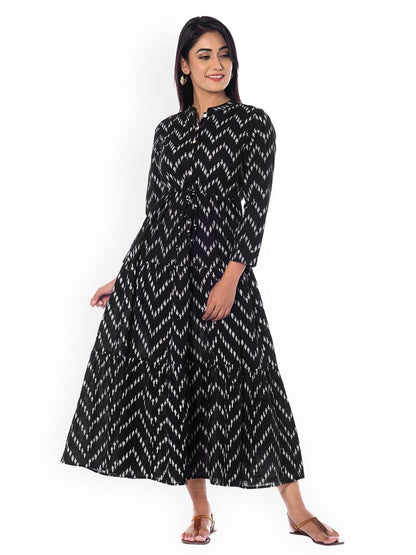 Dhiyona AY Women's Black Printed Fit and Flare Dress