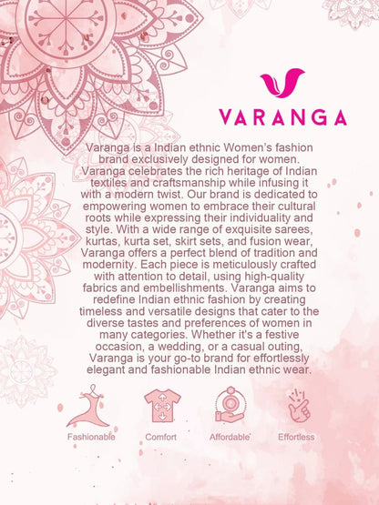 Dhiyona VA Women'sEthnic Motifs Printed Chanderi Silk Notch Neck Straight Kurta With Trousers