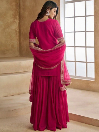 Dhiyona KL Women Ethnic Motifs Embroidered Regular Thread Work Kurti with Palazzos & Dupatta