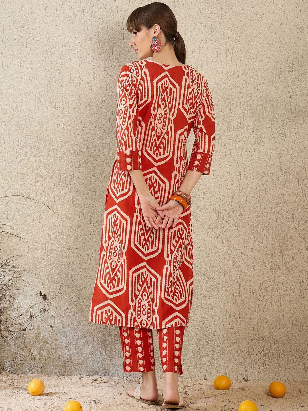 Dhiyona IE Women Printed Round Neck Cotton Top and Trousers Co-Ords
