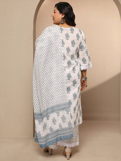 Dhiyona Women's Plus Size Floral Printed Regular Kurta with Palazzos & With Dupatta