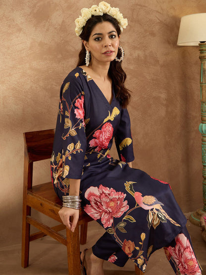 Women Floral Printed Regular Kurta with Trousers