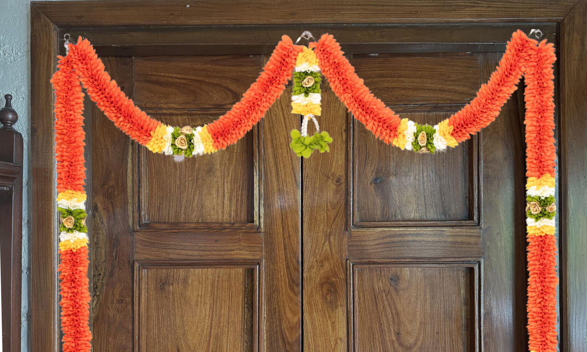 Toran for Main Door Entrance, Bandarwal for Festival, Pooja Mandir & Wedding, Handmade Traditional Flower Hanging for Home Dcor & Office Dcor (42 inches 60 inches) Orange