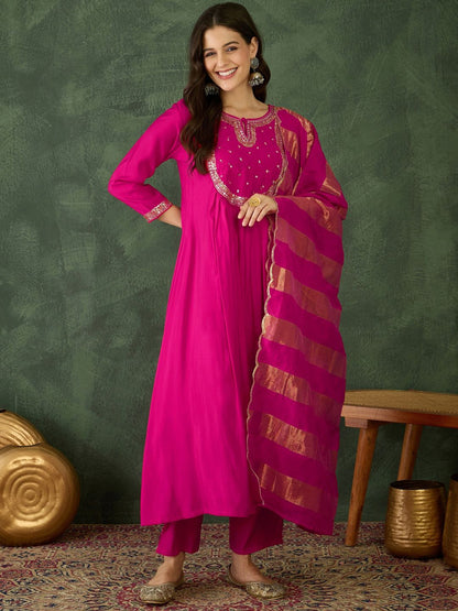 Dhiyona KL Women Embroidered A-Line Kurta Set