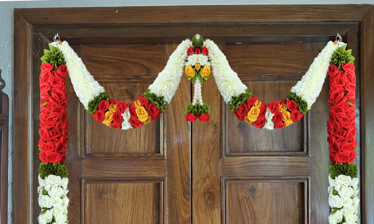 Toran for Main Door Entrance Rajnigandha with Roses Full Length Door Set Hanging,Bandarwal for Festival, Pooja Mandir & Wedding, Handmade Traditional Flower Hanging (72X32 inch)