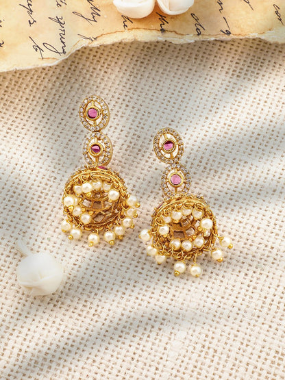 Dhiyona RJ Women's 22K Gold-Plated Ruby, Emerald & Cubic Zirconia Studded Double Layer Jewellery Set