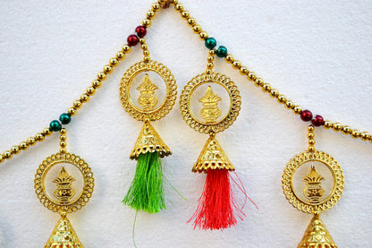 Kalash Pearl Beads Toran, Traditional Toranam, Pom Pom Hanging Bandarwal for Main Entrance Door Pooja Room Wall Home Decoration Handmade Latest Traditional Design (Type 12)