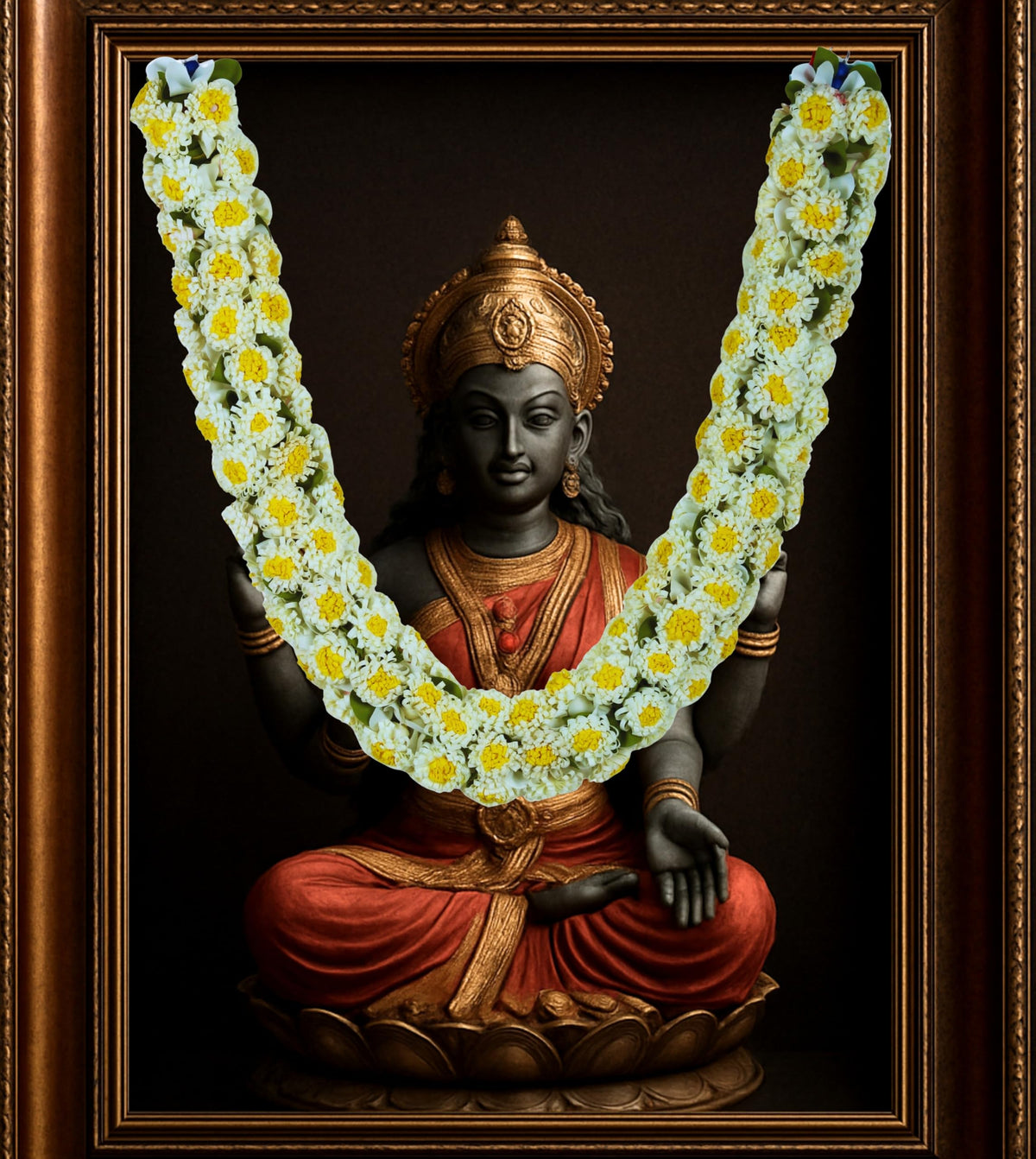 Shevanti Cream & Yellow Flower Garland for Pooja Mandir Decoration, Hanging Mala for Photo Frame, Haar Mala for God Idols, Photo Frames of Loved Ones, Ancestors, Pitra (40 inch)
