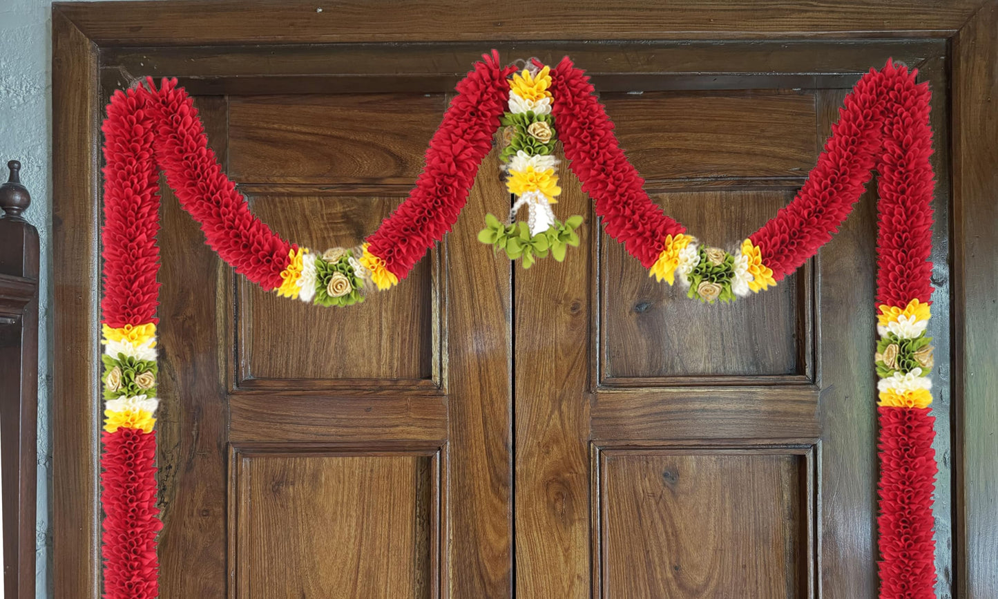 Toran for Main Door Entrance, Bandarwal for Festival, Pooja Mandir & Wedding, Handmade Traditional Mini Flower Hanging for Home & Office Decor (42 inches 60 inches) Maroon