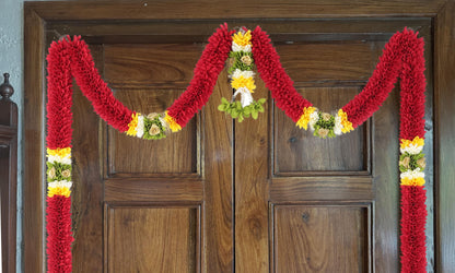 Toran for Main Door Entrance, Bandarwal for Festival, Pooja Mandir & Wedding, Handmade Traditional Mini Flower Hanging for Home & Office Decor (42 inches 60 inches) Maroon