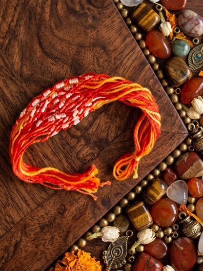 Dhiyona Set Of 6 Red & Yellow Thread Rakhi With Roli Chawal Chandan Mishri