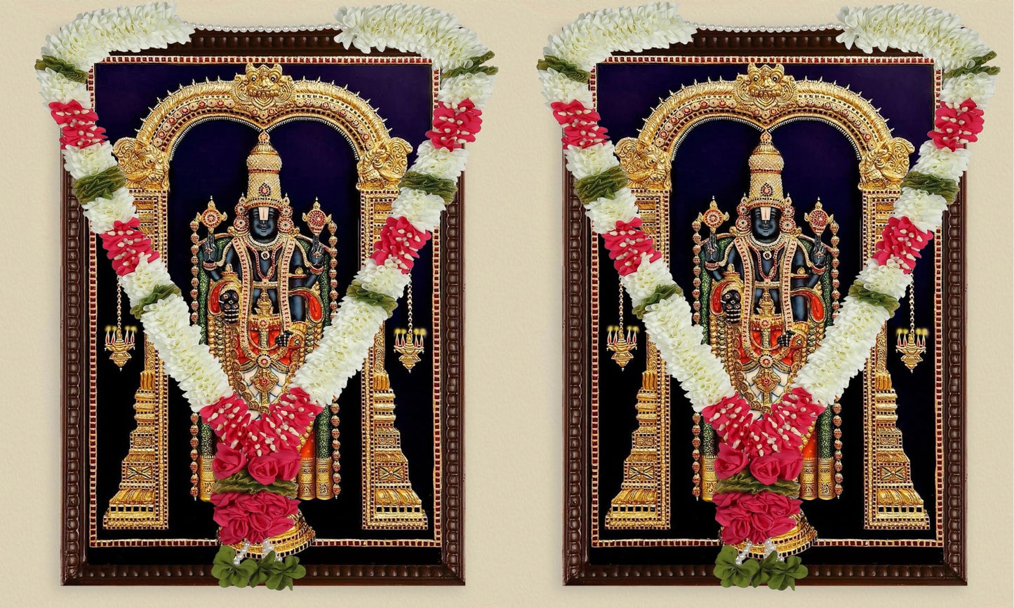 A Pair of Garland with Jasmin Buds Off White 5ft Long, Artificial Garland for Decoration,God Idol, Festivals, Home Decor, Varalakshmi, Diwali,Ugadi & Wedding