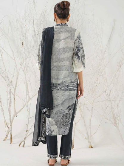 Dhiyona IS Women's Tribal Printed V-Neck Straight Kurta with Trousers & Dupatta