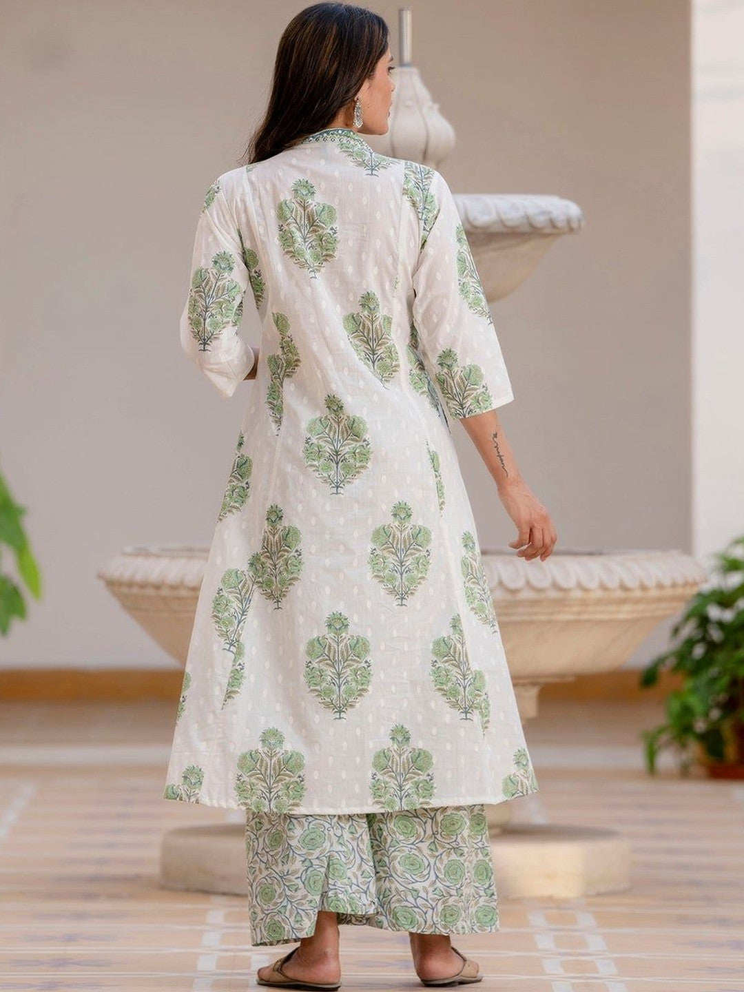 Printed Pure Cotton V-Neck Kurta & Palazzos Kurta Set