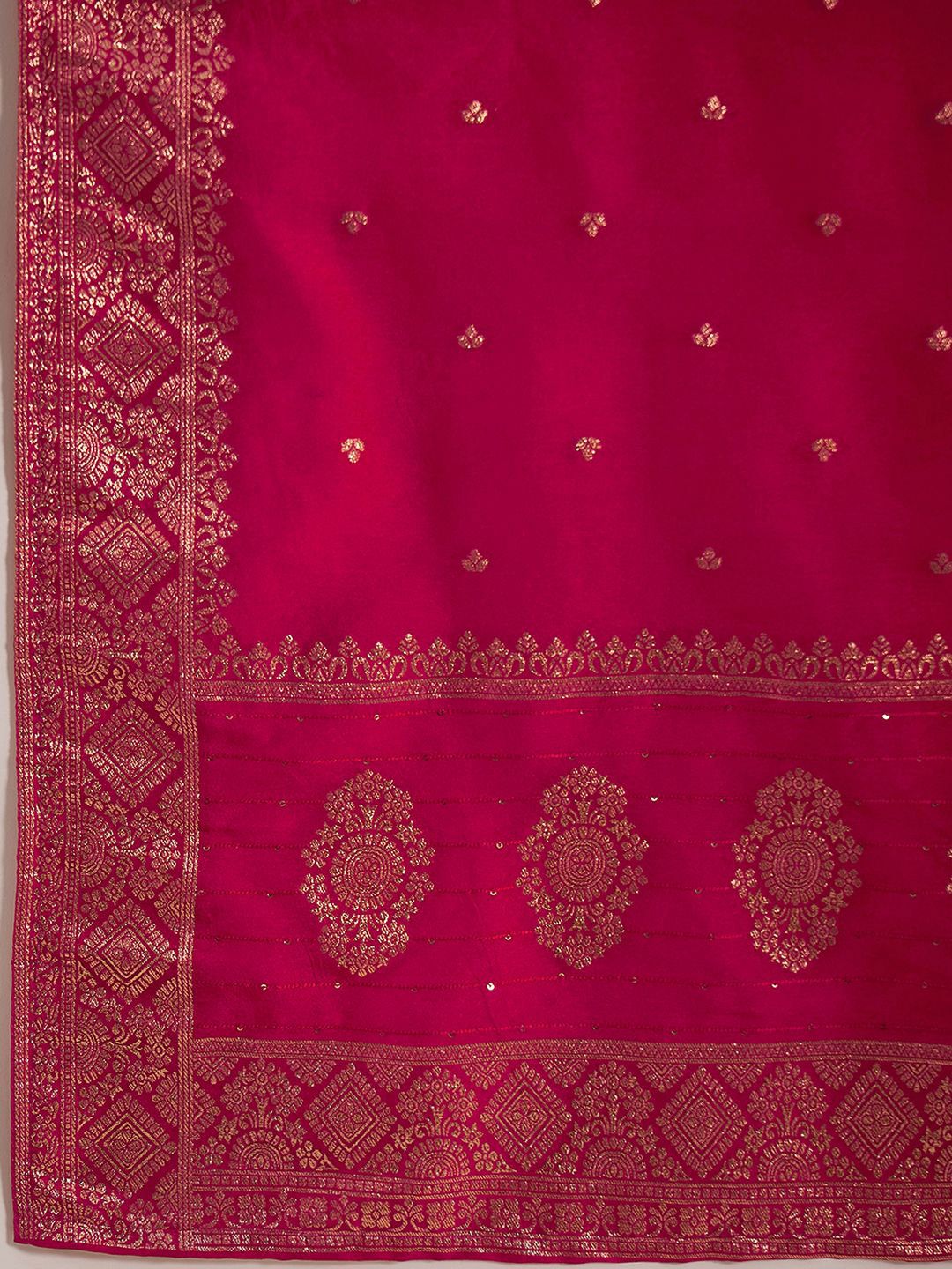 Dhiyona SN Peach Floral Embroidered V-Neck Straight Kurta With Palazzo & Dupatta