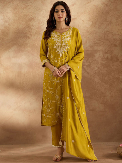 Women Ethnic Motifs Regular Thread Work Kurta with Trousers & Dupatta
