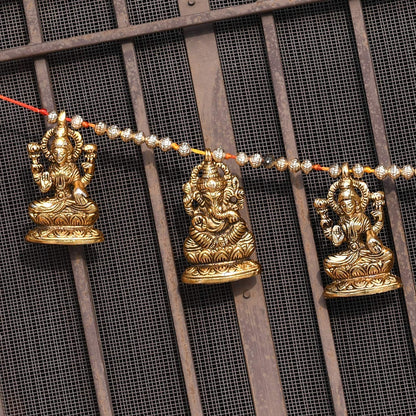 Metal Door Hanging Toran Bandarwal Set of 20 for Home Decoration/Lakshmi Ganesha Toran Mandir Temple (35 x 3.5 inch, Gold)