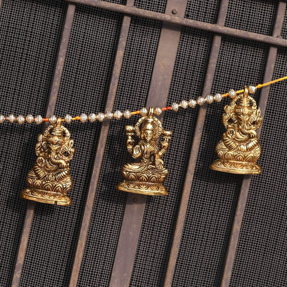 Metal Door Hanging Toran Bandarwal Set of 5 for Home Decoration/Lakshmi Ganesha Toran Mandir Temple (35 x 3.5 inch, Gold)