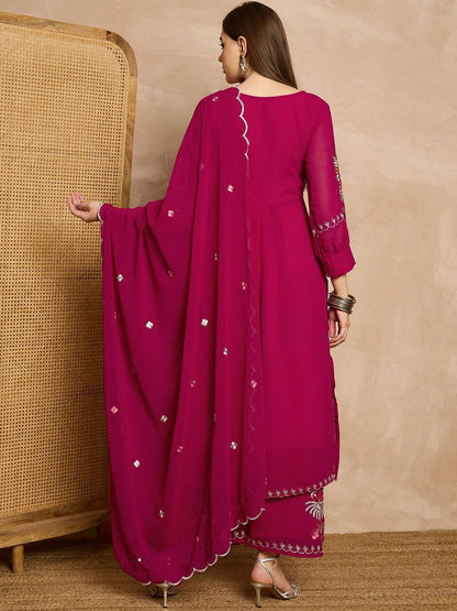 Dhiyona KL Floral Embroidered Thread Work Kurta with Palazzos & Dupatta