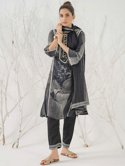 Dhiyona IS Women's Floral Printed Round Neck Bell Sleeves Straight Kurta with Trousers & Dupatta