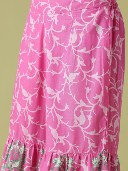 Dhiyona AN Ethnic Motifs Printed Lace Inserts Kurta with Sharara & Dupatta