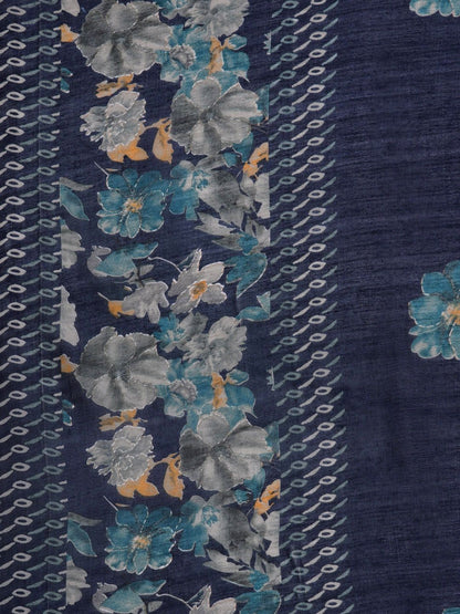 Blue Floral Printed Zari Embroidered Kurta with Trouser & Dupatta