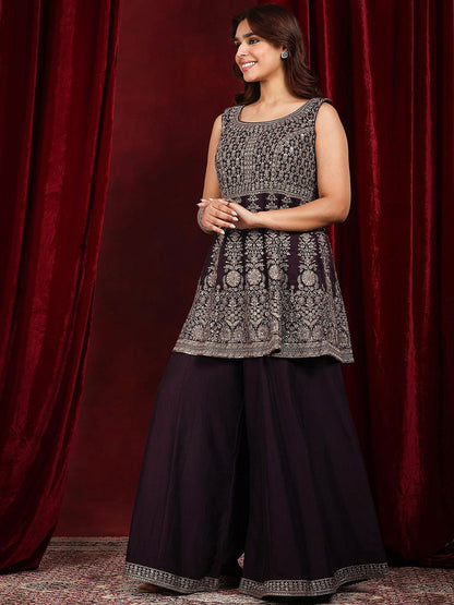 Dhiyona LL Sequinnce Embellished Scoop Neck Straight Kurta with Palazzo & Dupatta