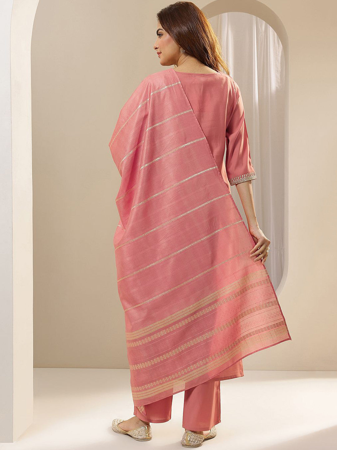 Women Ethnic Motifs Yoke Design Regular Sequinned Kurta with Trousers & With Dupatta