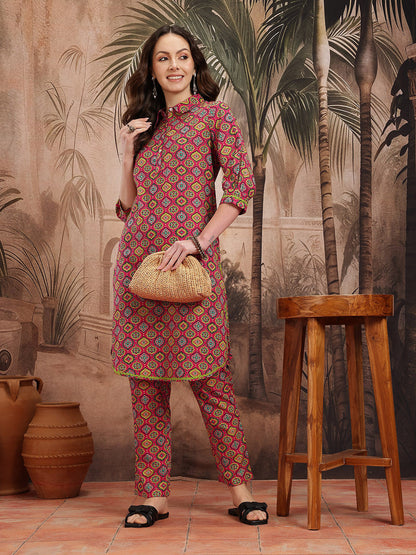 Indie Floral Print Pure Cotton Kurta with Trousers