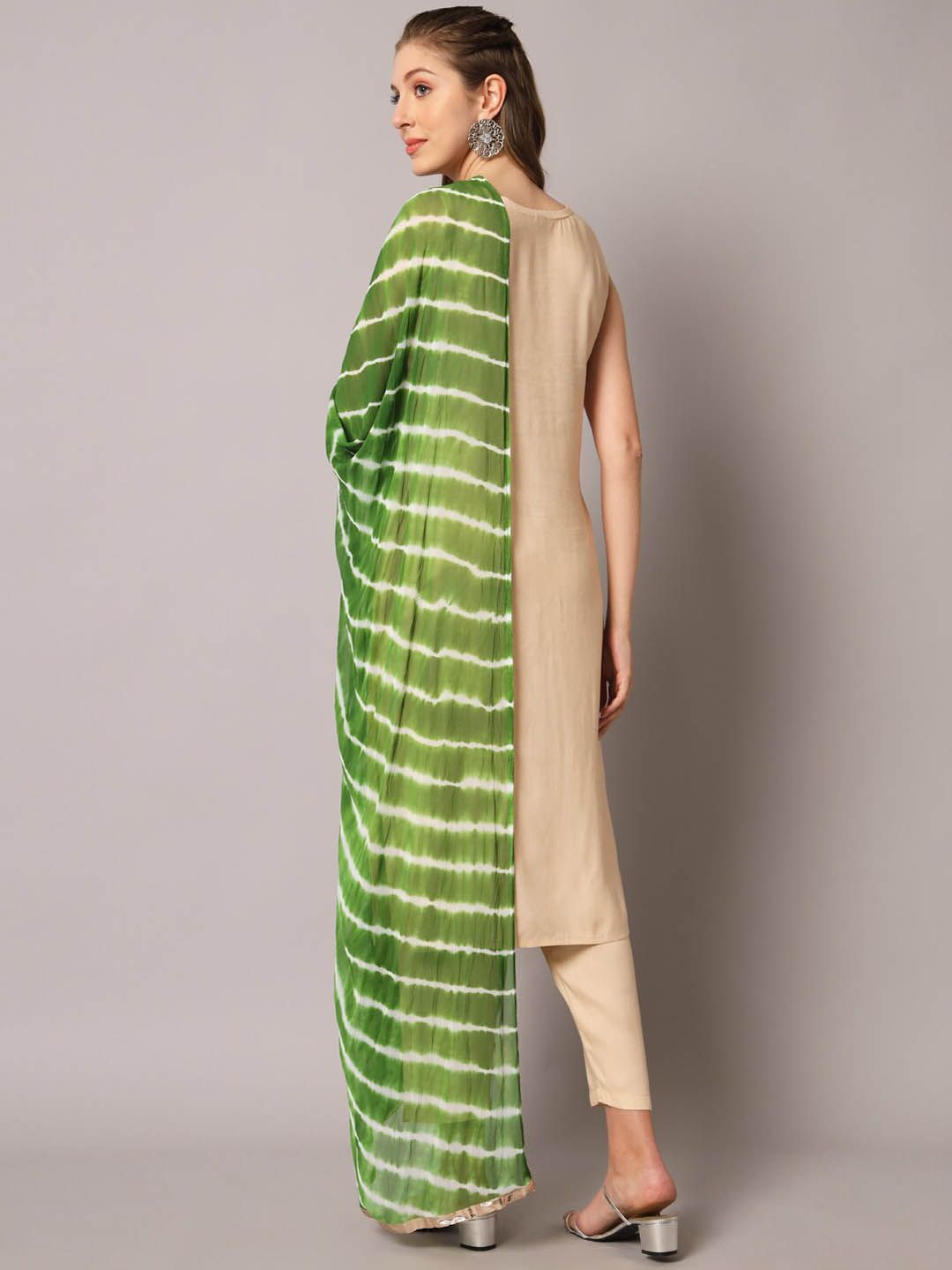 Dhiyona KL Floral Embroidered Mirror Work Kurta with Trousers & Dupatta