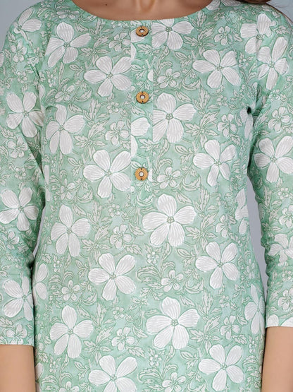 Dhiyona KL Floral Printed Regular Pure Cotton Kurta with Palazzos & With Dupatta