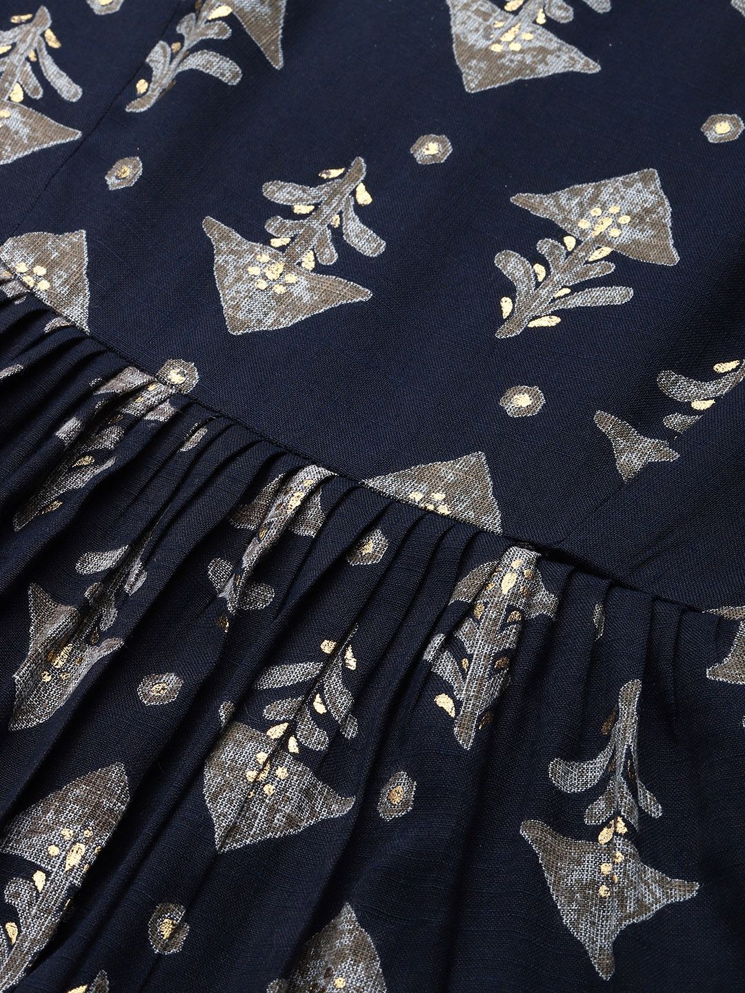 Dhiyona AN Women Navy Blue & Grey Ethnic Motifs Printed Kurta with Sharara & Dupatta