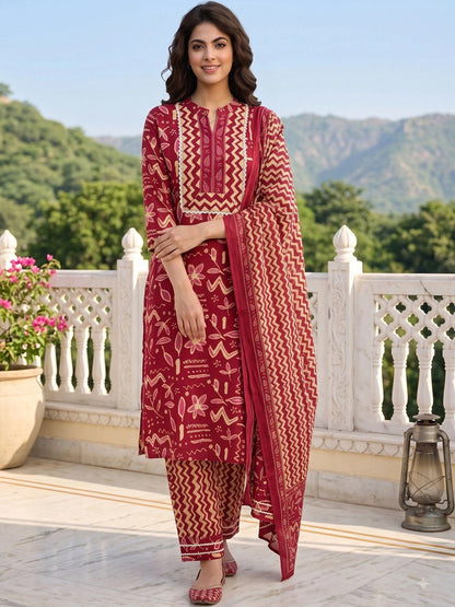 Women Ethnic Motifs Printed Regular Pure Cotton Kurta with Trousers & With Dupatta