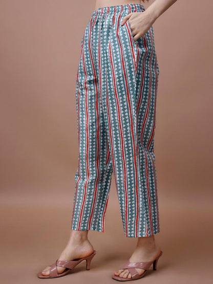 Dhiyona IS Women's Floral Printed Mandarin Collar Pure Cotton Kurta with Trousers & Dupatta