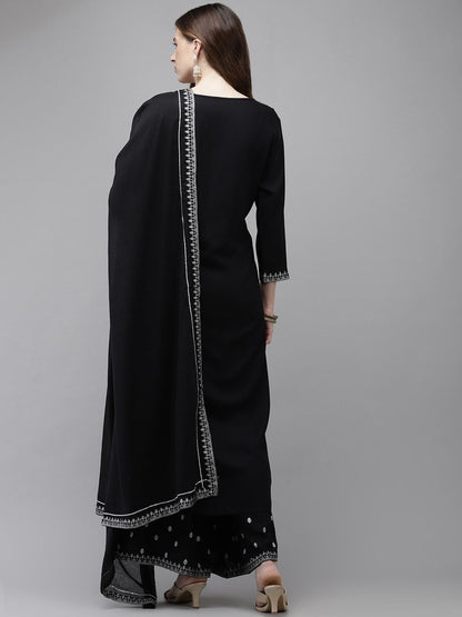 Dhiyona IS Women's Floral Printed Beads and Stones Kurta with Palazzos & With Dupatta