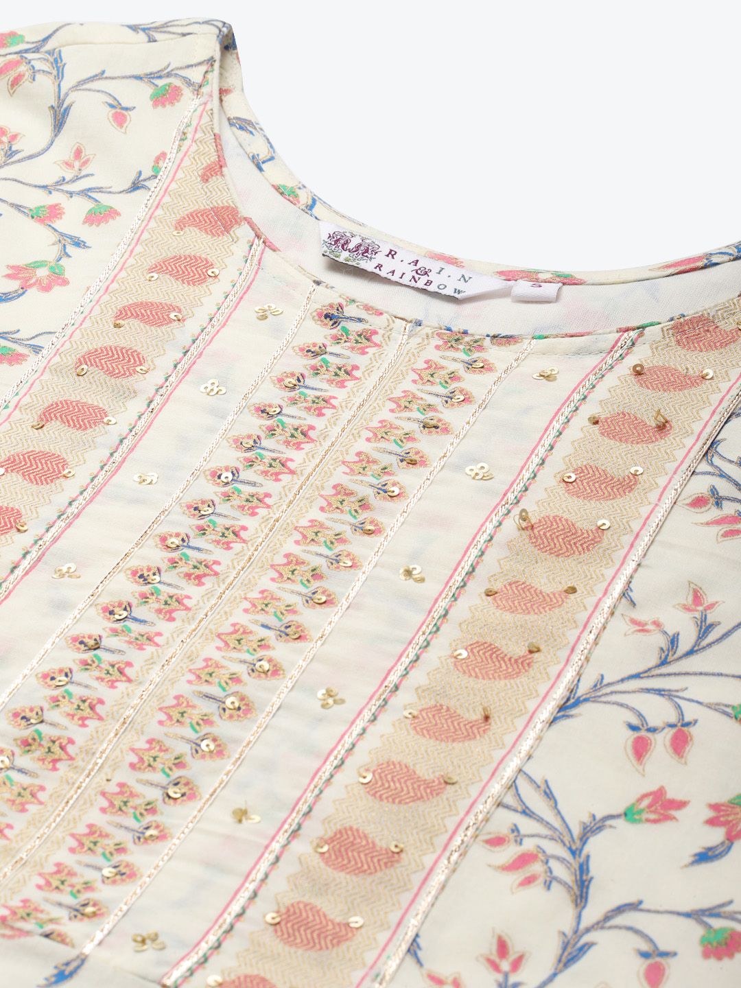 Dhiyona RR Women's Cream-Coloured Printed Pure Cotton Kurta with Trousers & Dupatta