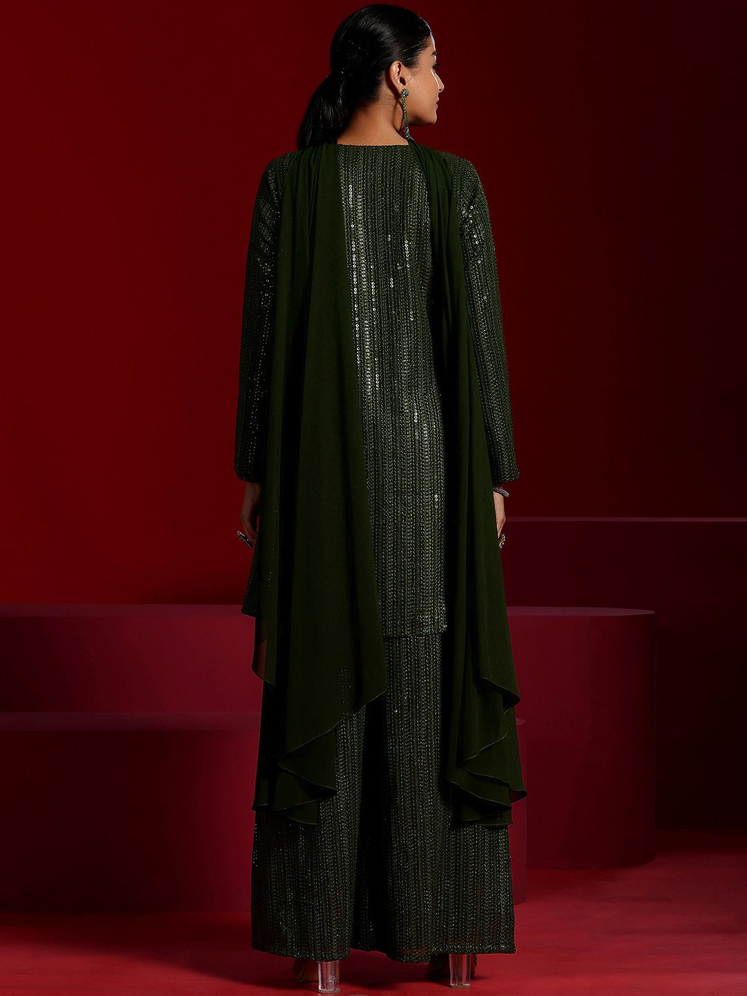Dhiyona LL Embroidered Sequinned Kurta with Palazzos & Dupatta